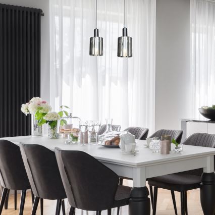Lustra ar auklu ARCADIA 1xE27/60W/230V d. 13 cm melna/dūmakains