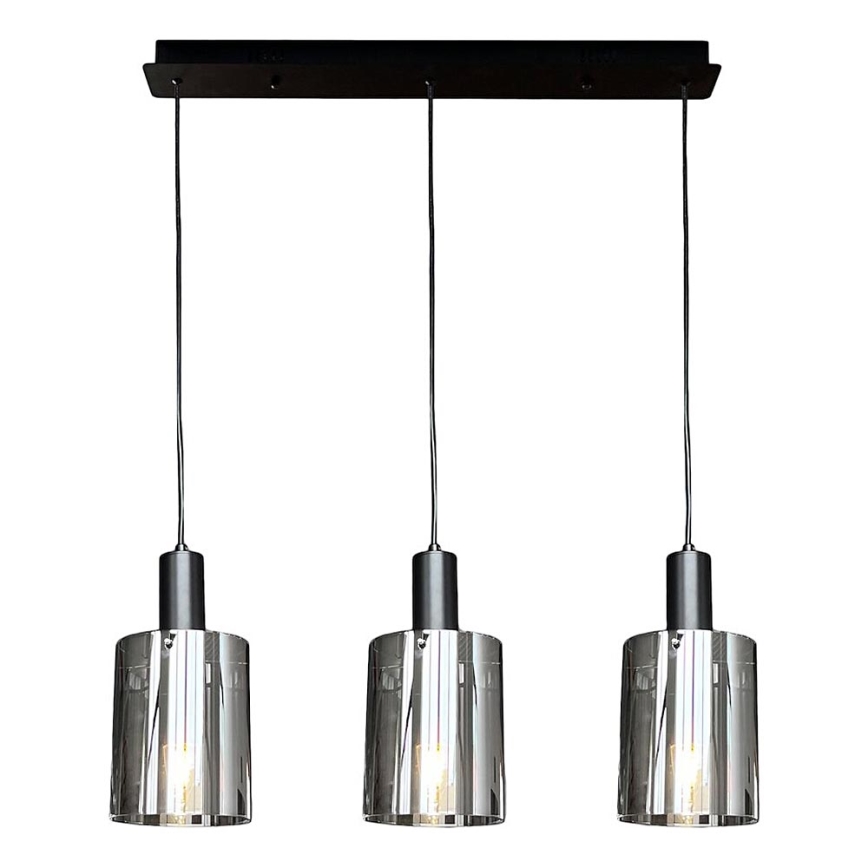 Lustra ar auklu ARCADIA 3xE27/60W/230V melna/dūmakains