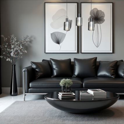 Lustra ar auklu ARCADIA 3xE27/60W/230V melna/dūmakains