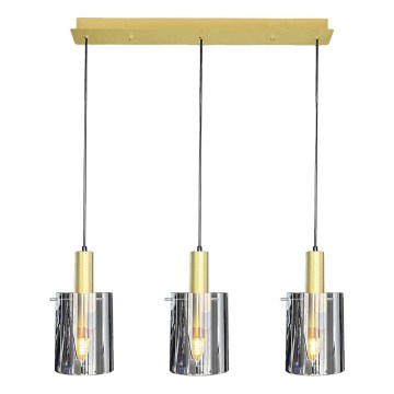 Lustra ar auklu ARCADIA 3xE27/60W/230V zelta/dūmakains