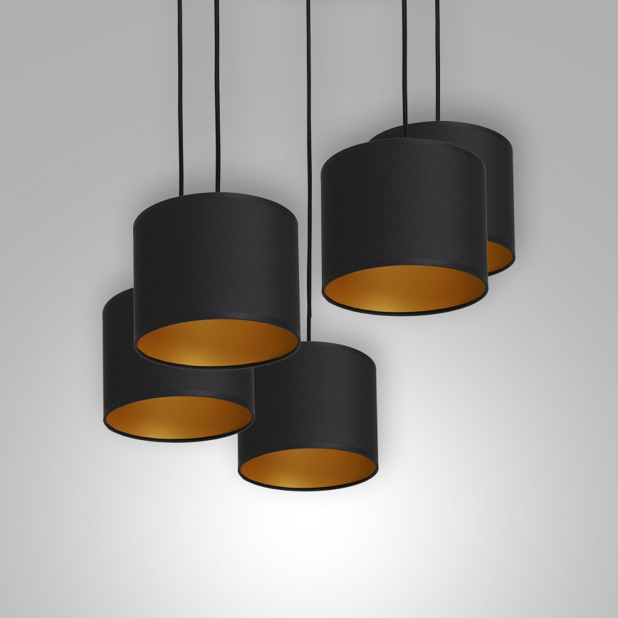 Lustra ar auklu ARDEN 5xE27/60W/230V melna/zeltaina