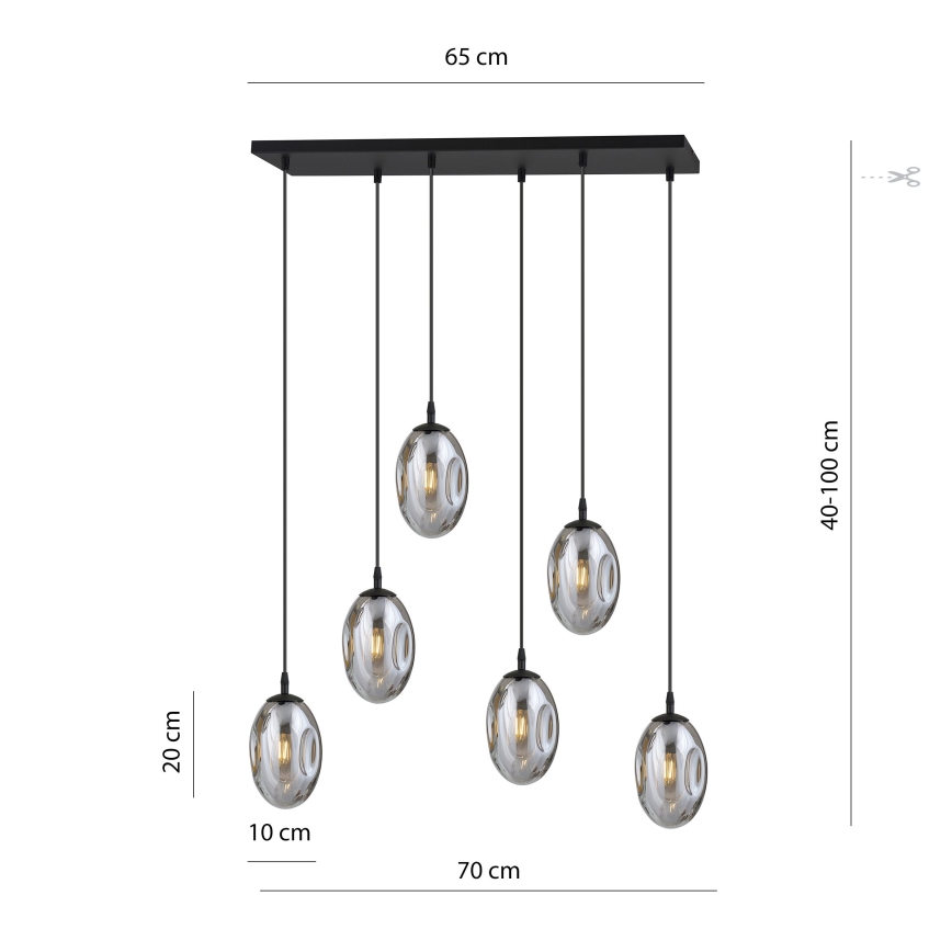 Lustra ar auklu ASTRAL 6xE14/10W/230V melna/dūmakains