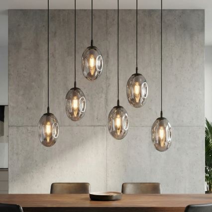 Lustra ar auklu ASTRAL 6xE14/10W/230V melna/dūmakains