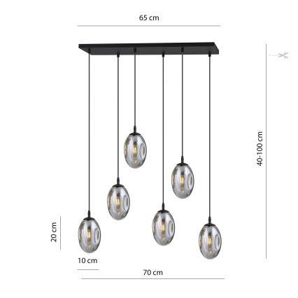 Lustra ar auklu ASTRAL 6xE14/10W/230V melna/dūmakains