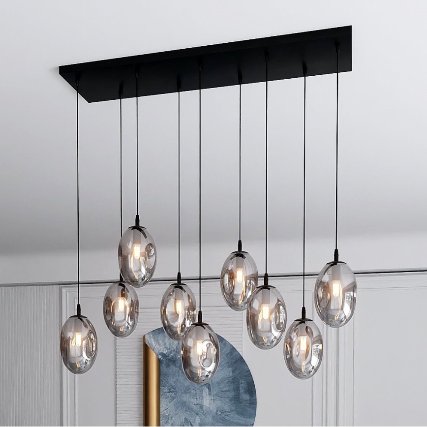 Lustra ar auklu ASTRAL 9xE14/10W/230V melna/dūmakains