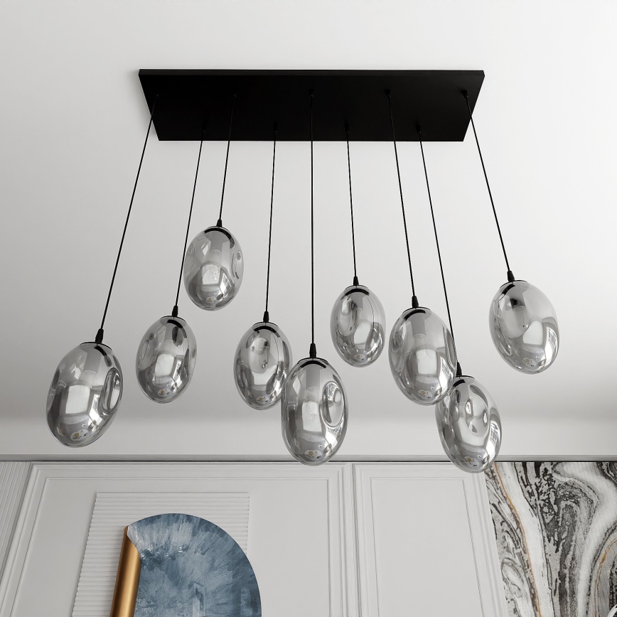 Lustra ar auklu ASTRAL 9xE14/10W/230V melna/dūmakains