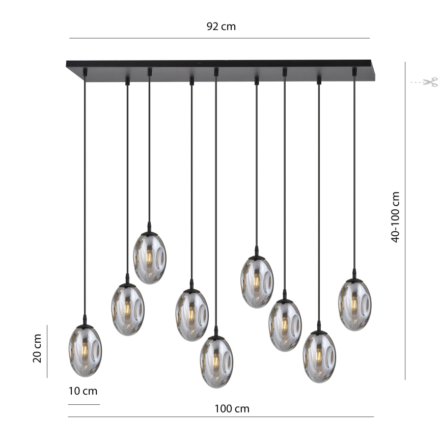 Lustra ar auklu ASTRAL 9xE14/10W/230V melna/dūmakains