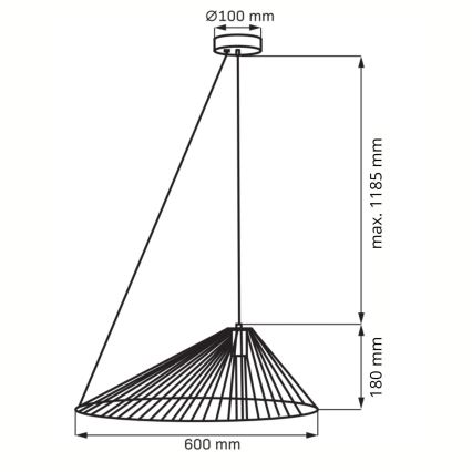 Lustra ar auklu AURORA 1xE27/20W/230V d. 60 cm melna