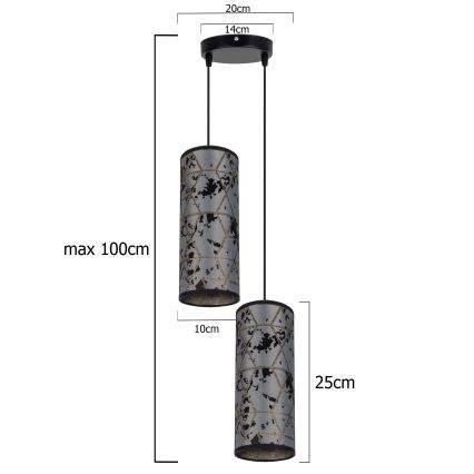 Lustra ar auklu AVALO 2xE27/60W/230V d. 20 cm pelēka/melna