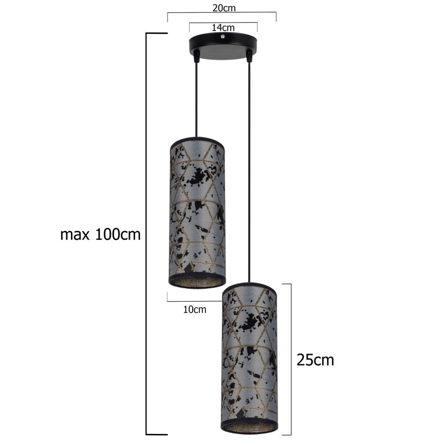 Lustra ar auklu AVALO 2xE27/60W/230V d. 20 cm pelēka/melna