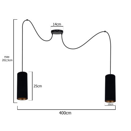 Lustra ar auklu AVALO 2xE27/60W/230V zirneklis melna