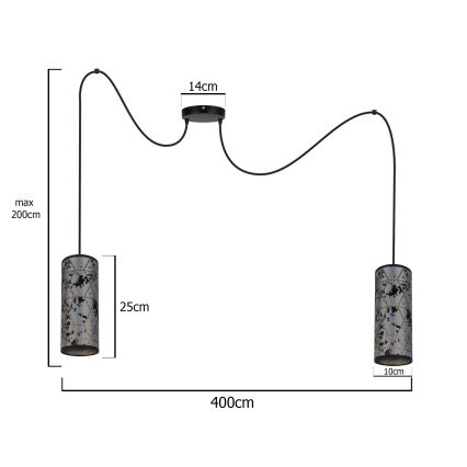 Lustra ar auklu AVALO 2xE27/60W/230V zirneklis pelēka/melna