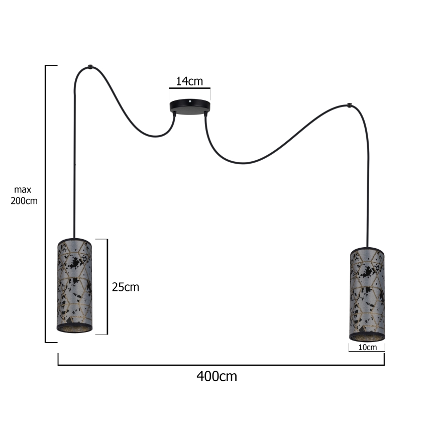 Lustra ar auklu AVALO 2xE27/60W/230V zirneklis pelēka/melna
