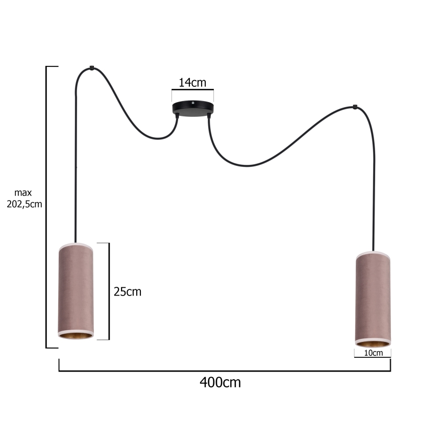 Lustra ar auklu AVALO 2xE27/60W/230V zirneklis rozā/varš