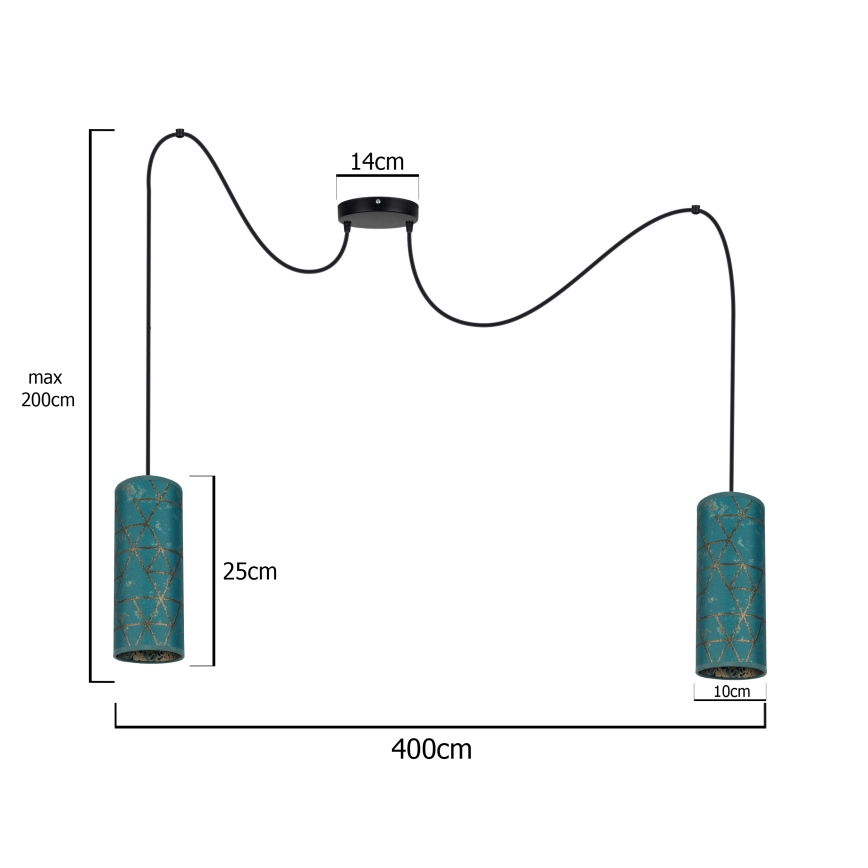 Lustra ar auklu AVALO 2xE27/60W/230V zirneklis tirkīza/zelta