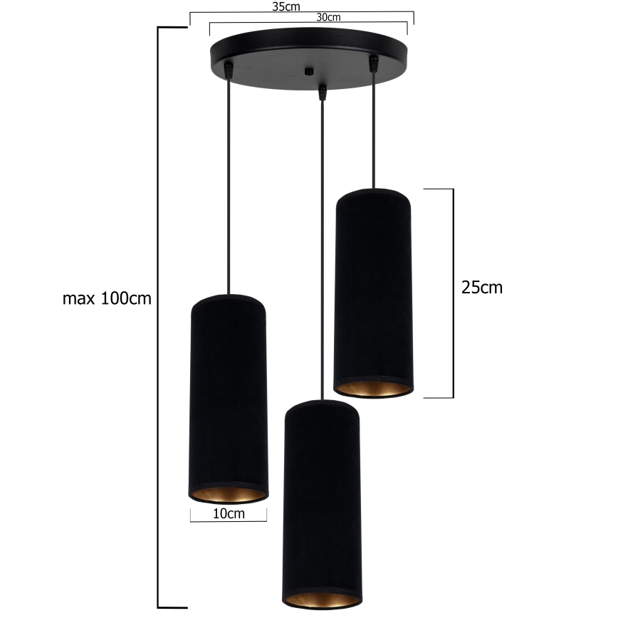 Lustra ar auklu AVALO 3xE27/60W/230V d. 35 cm melna