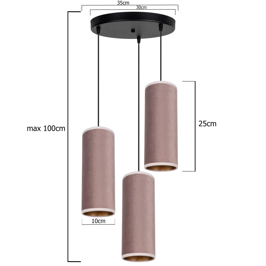 Lustra ar auklu AVALO 3xE27/60W/230V d. 35 cm rozā/varš
