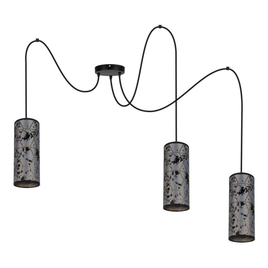 Lustra ar auklu AVALO 3xE27/60W/230V zirneklis pelēka/melna