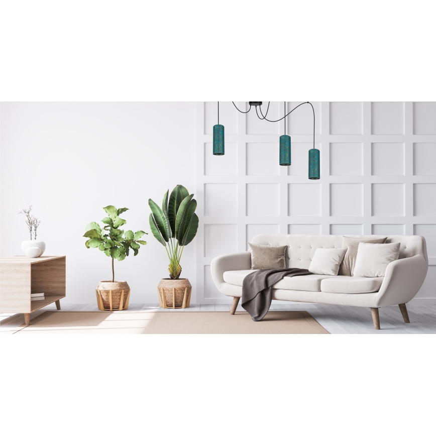 Lustra ar auklu AVALO 3xE27/60W/230V zirneklis tirkīza/zelta