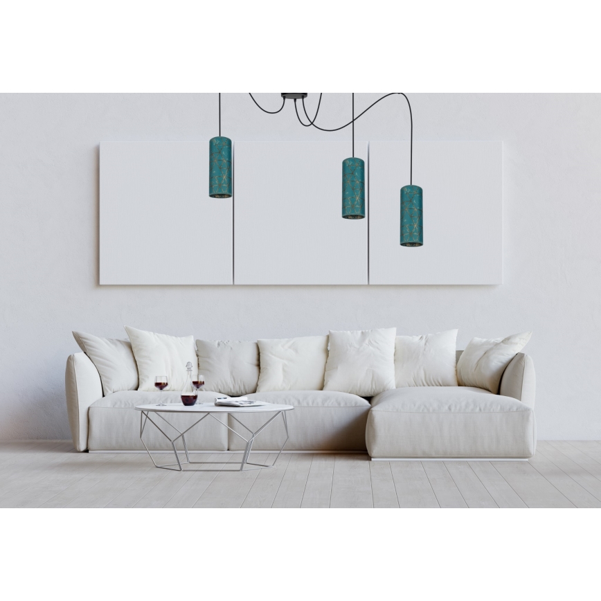 Lustra ar auklu AVALO 3xE27/60W/230V zirneklis tirkīza/zelta