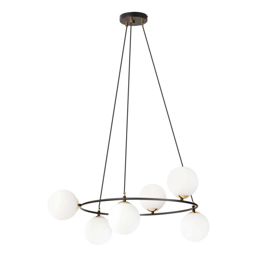 Lustra ar auklu AZURA 6xE14/10W/230V melna/balta