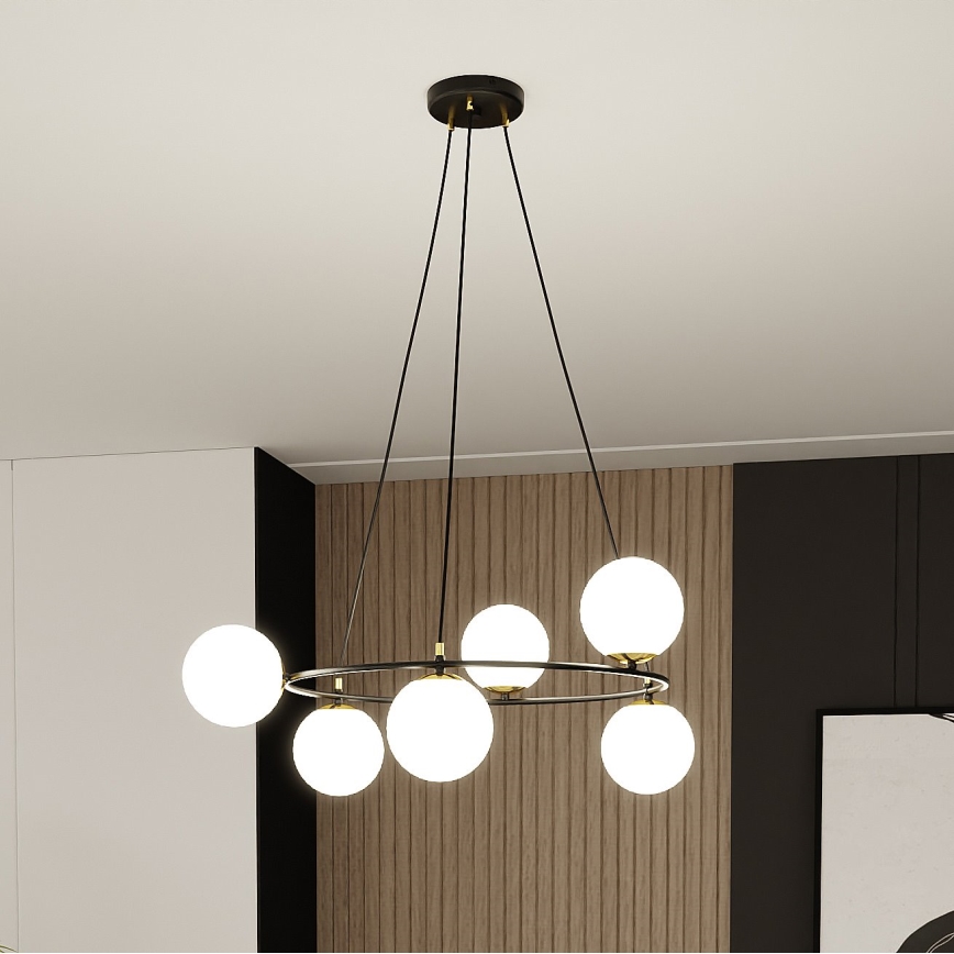 Lustra ar auklu AZURA 6xE14/10W/230V melna/balta