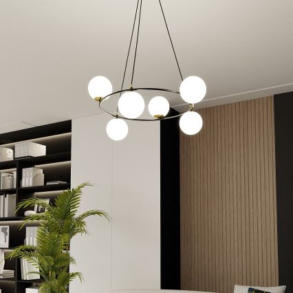 Lustra ar auklu AZURA 6xE14/10W/230V melna/balta