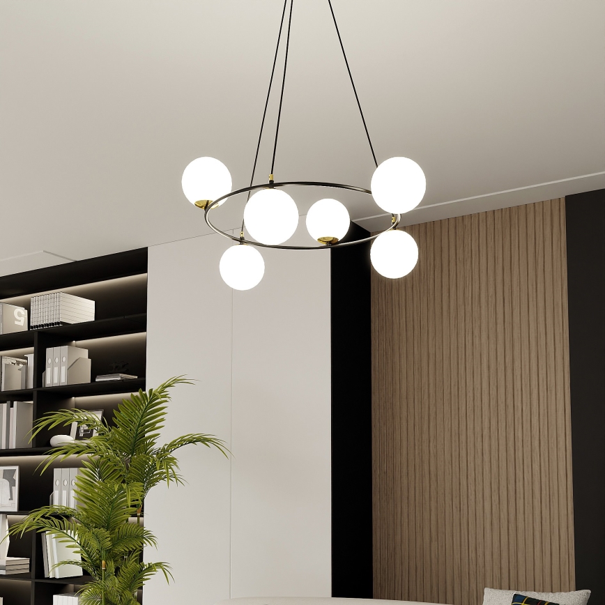 Lustra ar auklu AZURA 6xE14/10W/230V melna/balta