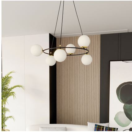 Lustra ar auklu AZURA 6xE14/10W/230V melna/balta