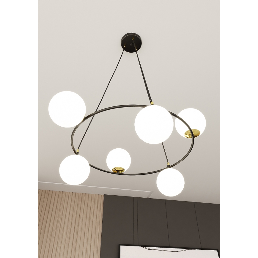 Lustra ar auklu AZURA 6xE14/10W/230V melna/balta