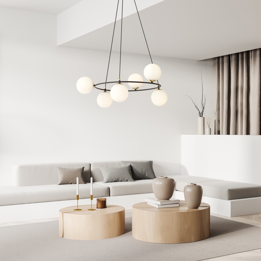 Lustra ar auklu AZURA 6xE14/10W/230V melna/balta