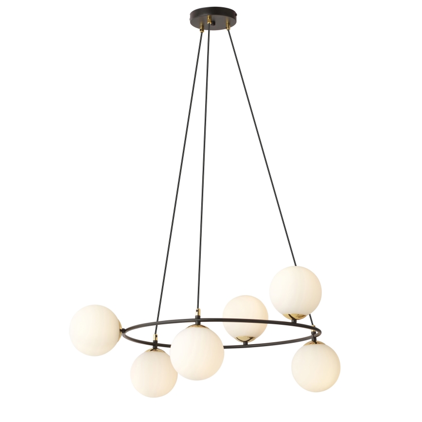Lustra ar auklu AZURA 6xE14/10W/230V melna/balta