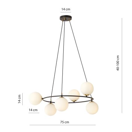 Lustra ar auklu AZURA 6xE14/10W/230V melna/balta