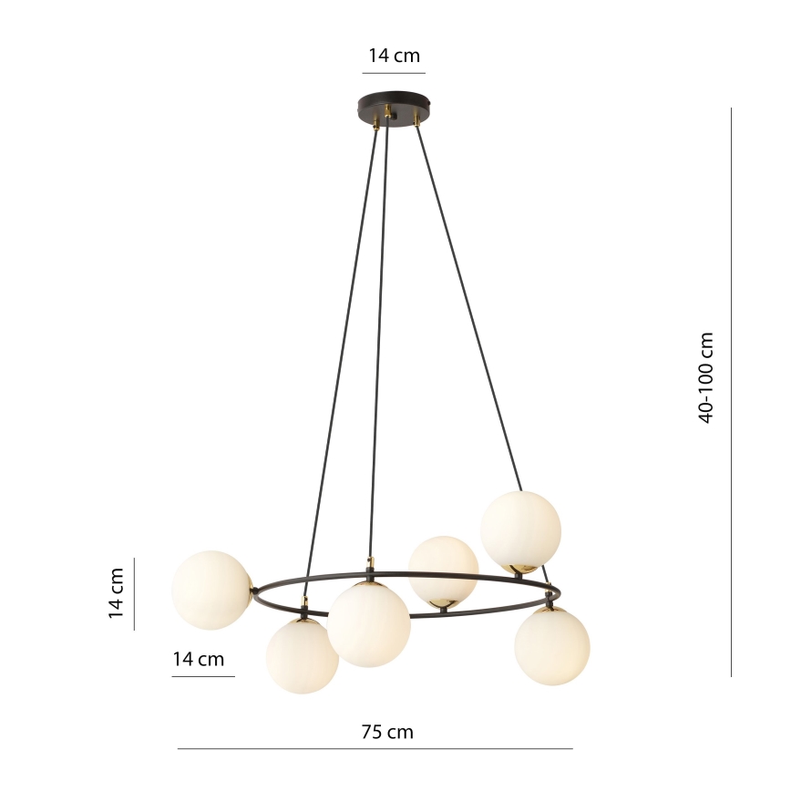 Lustra ar auklu AZURA 6xE14/10W/230V melna/balta
