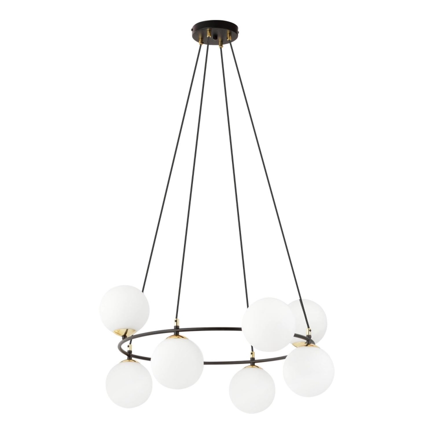 Lustra ar auklu AZURA 8xE14/10W/230V melna/balta