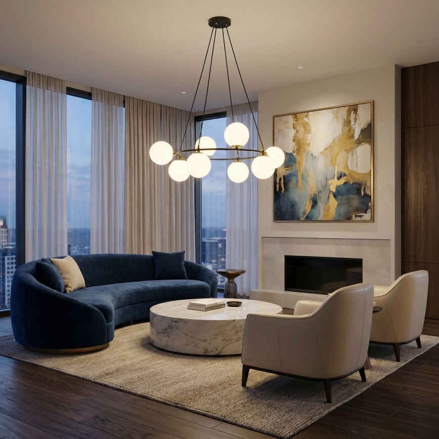 Lustra ar auklu AZURA 8xE14/10W/230V melna/balta