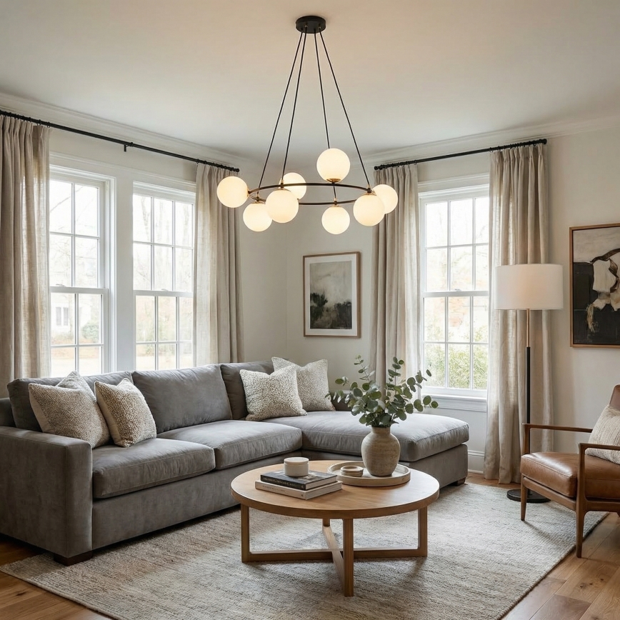 Lustra ar auklu AZURA 8xE14/10W/230V melna/balta