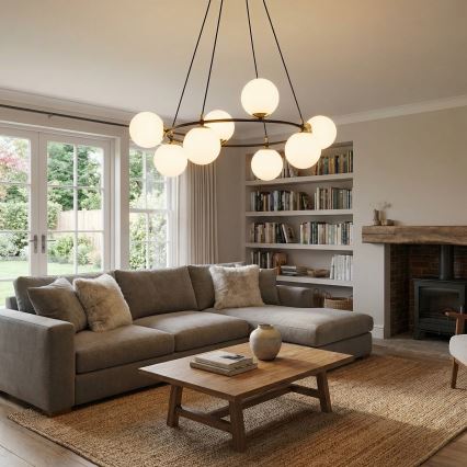 Lustra ar auklu AZURA 8xE14/10W/230V melna/balta