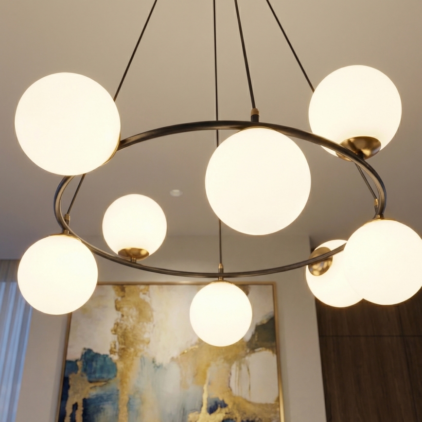 Lustra ar auklu AZURA 8xE14/10W/230V melna/balta