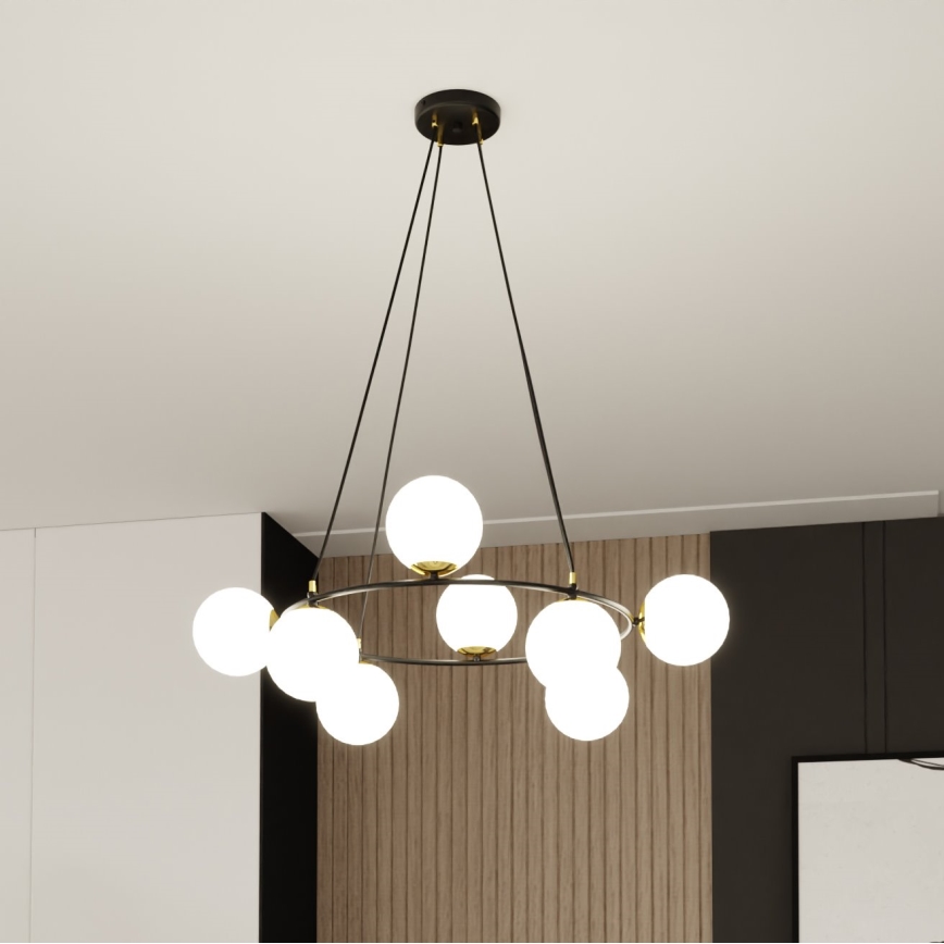 Lustra ar auklu AZURA 8xE14/10W/230V melna/balta