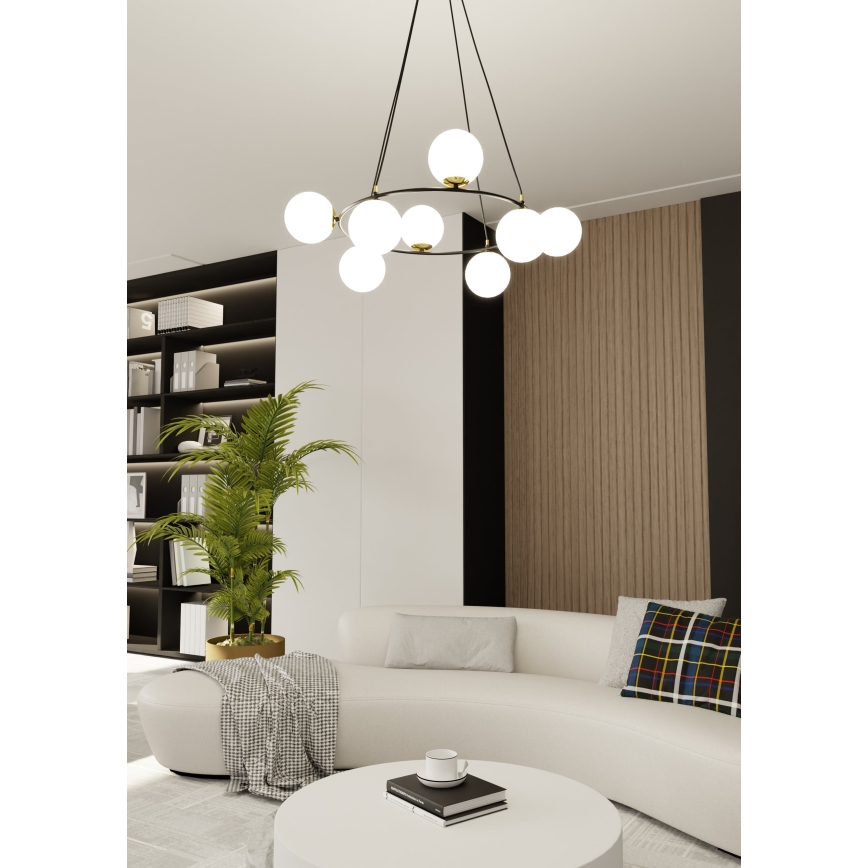 Lustra ar auklu AZURA 8xE14/10W/230V melna/balta