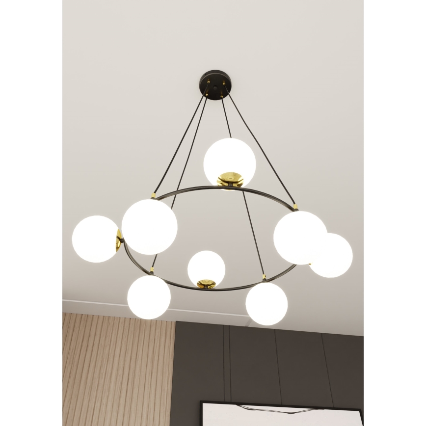 Lustra ar auklu AZURA 8xE14/10W/230V melna/balta