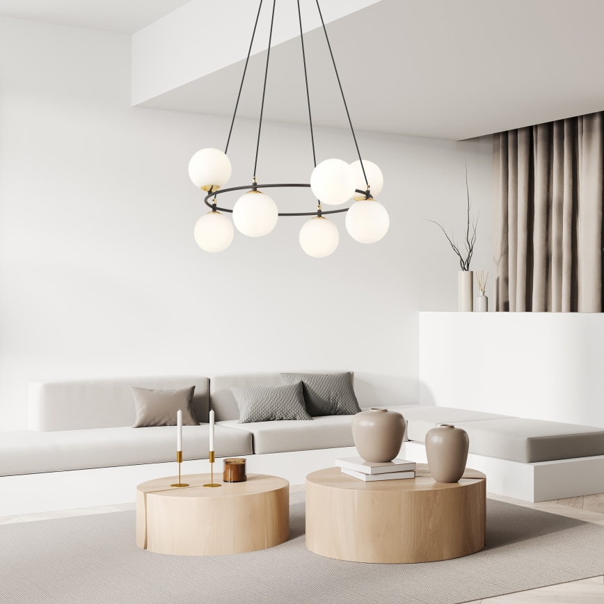 Lustra ar auklu AZURA 8xE14/10W/230V melna/balta