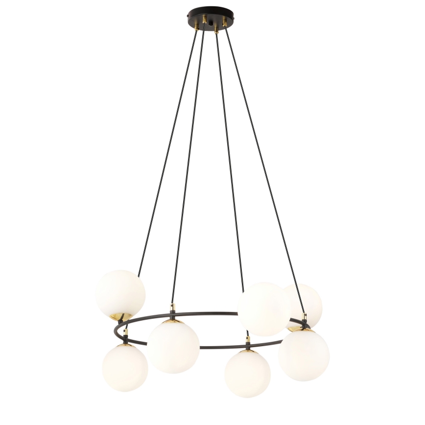 Lustra ar auklu AZURA 8xE14/10W/230V melna/balta