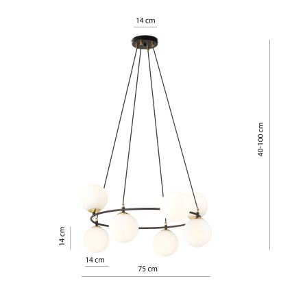 Lustra ar auklu AZURA 8xE14/10W/230V melna/balta