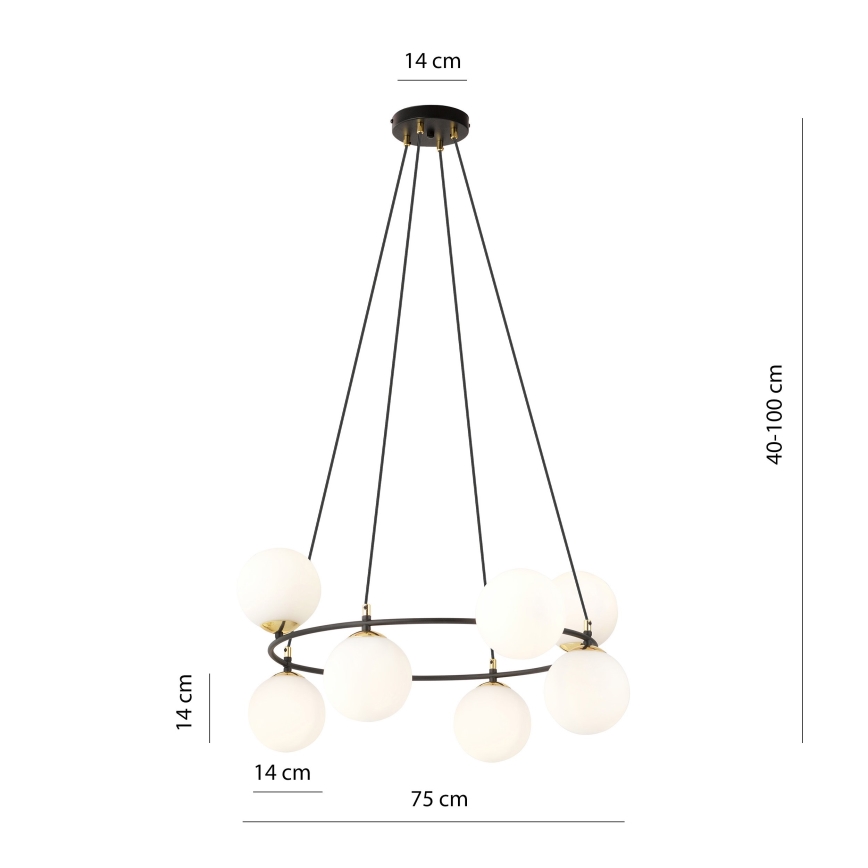 Lustra ar auklu AZURA 8xE14/10W/230V melna/balta