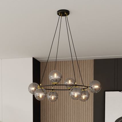 Lustra ar auklu AZURA 8xE14/10W/230V melna/pelēka