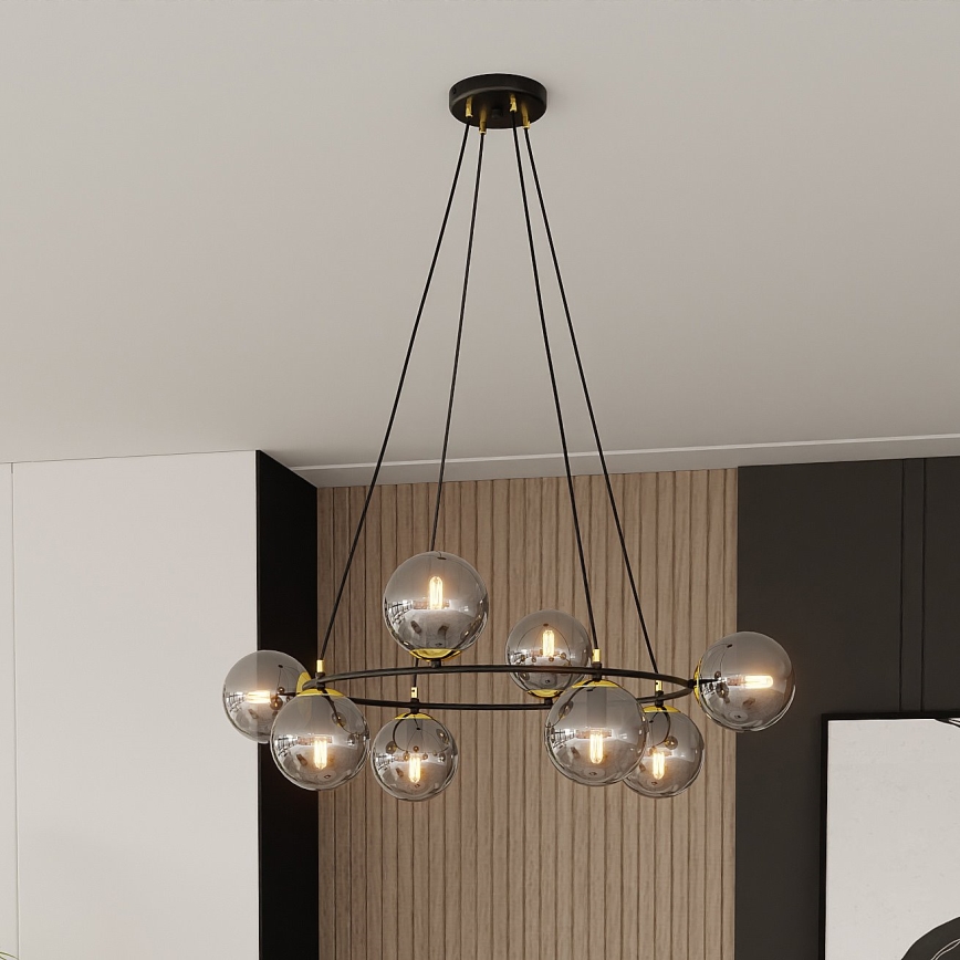 Lustra ar auklu AZURA 8xE14/10W/230V melna/pelēka