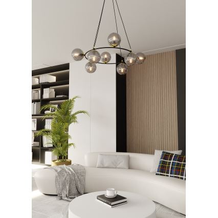 Lustra ar auklu AZURA 8xE14/10W/230V melna/pelēka