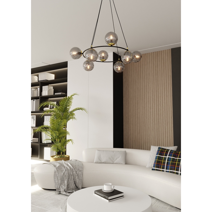 Lustra ar auklu AZURA 8xE14/10W/230V melna/pelēka